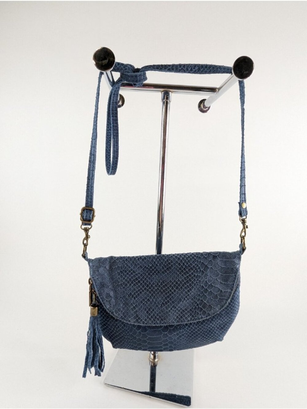Vintage Blue Lemon Paris Snakeskin Crossbody Purse – Leather w Fringe